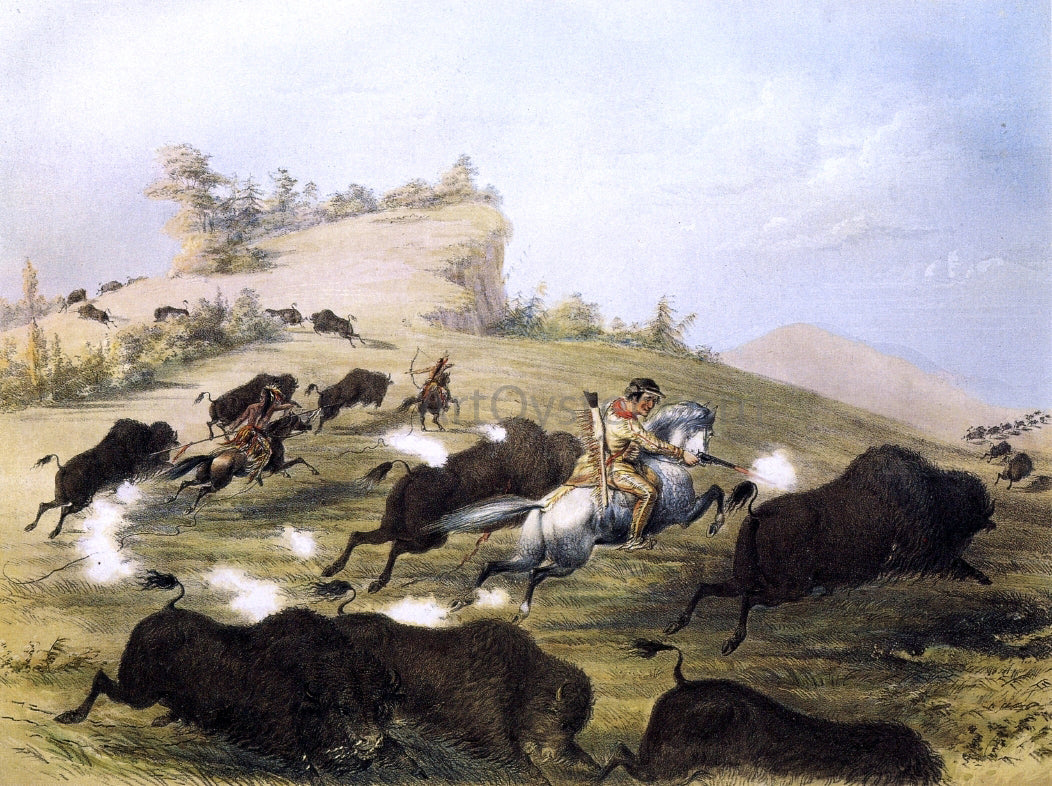  George Catlin Catlin the Artist Shooting Buffaloes with Colt's Revolving Pistol - Canvas Print
