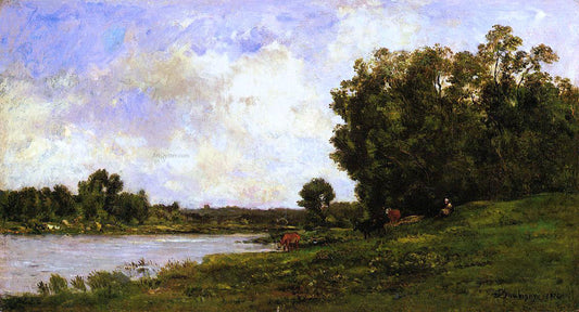  Charles Francois Daubigny Cattle on the Bank of the River - Canvas Print