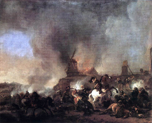  Philips Wouwerman Cavalry Battle in Front of a Burning Mill - Canvas Print
