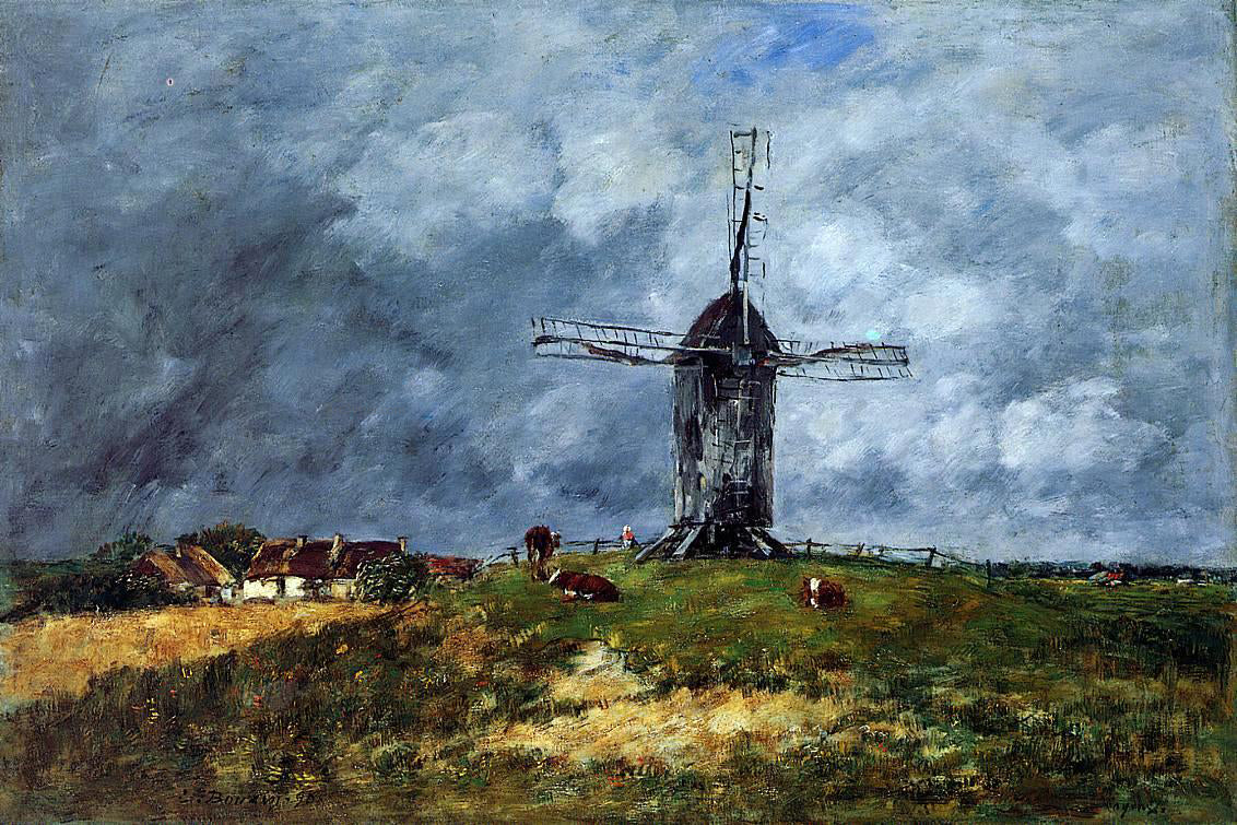  Eugene-Louis Boudin Cayeux, Windmill in the Countryside, Morning - Canvas Print