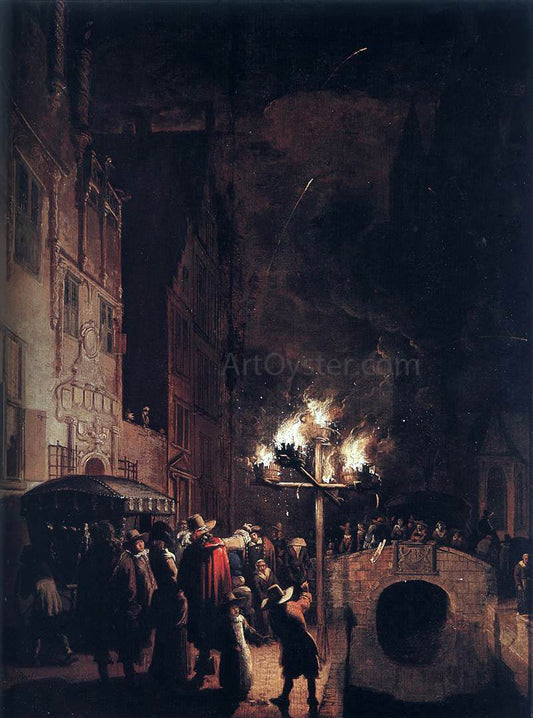  Egbert Van der Poel Celebration by Torchlight on the Oude Delft - Canvas Print