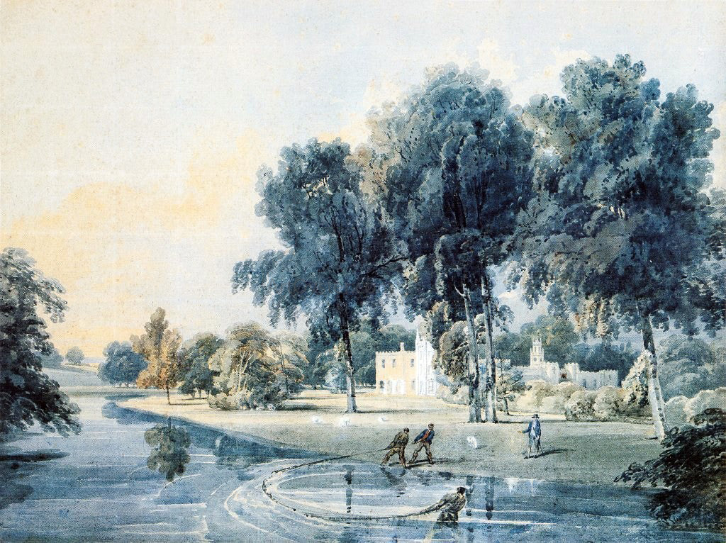  Thomas Girtin Chalfont House, Buckinghamshire, with Fishermen Netting the Broadwater - Canvas Print