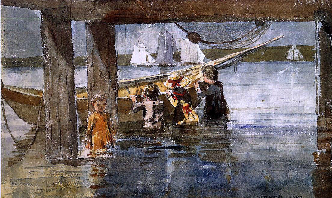  Winslow Homer Childred Playing under a Gloucester Wharf - Canvas Print