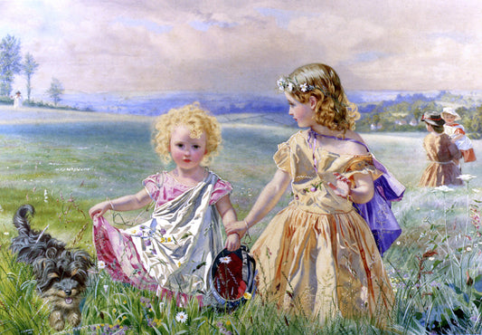  J Deane Simmons Children Garlanded With Flowers In A Meadow - Canvas Print
