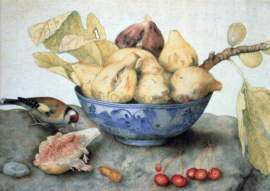  Giovanna Garzoni China Bowl with Figs, a Bird, and Cherries - Canvas Print