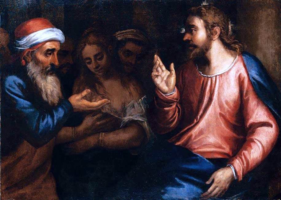  Andrea Vicentino Christ and the Adulteress - Canvas Print