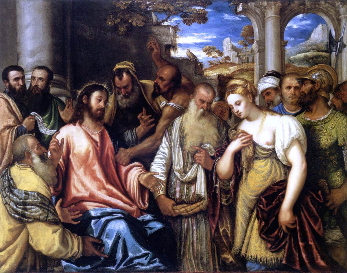  Polidoro Da lanciano Christ and the Adulteress - Canvas Print