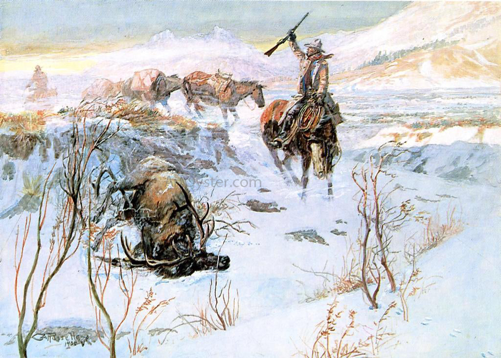  Charles Marion Russell Christmas Dinner for the Men on the Trail (also known as The Prize Shot) - Canvas Print