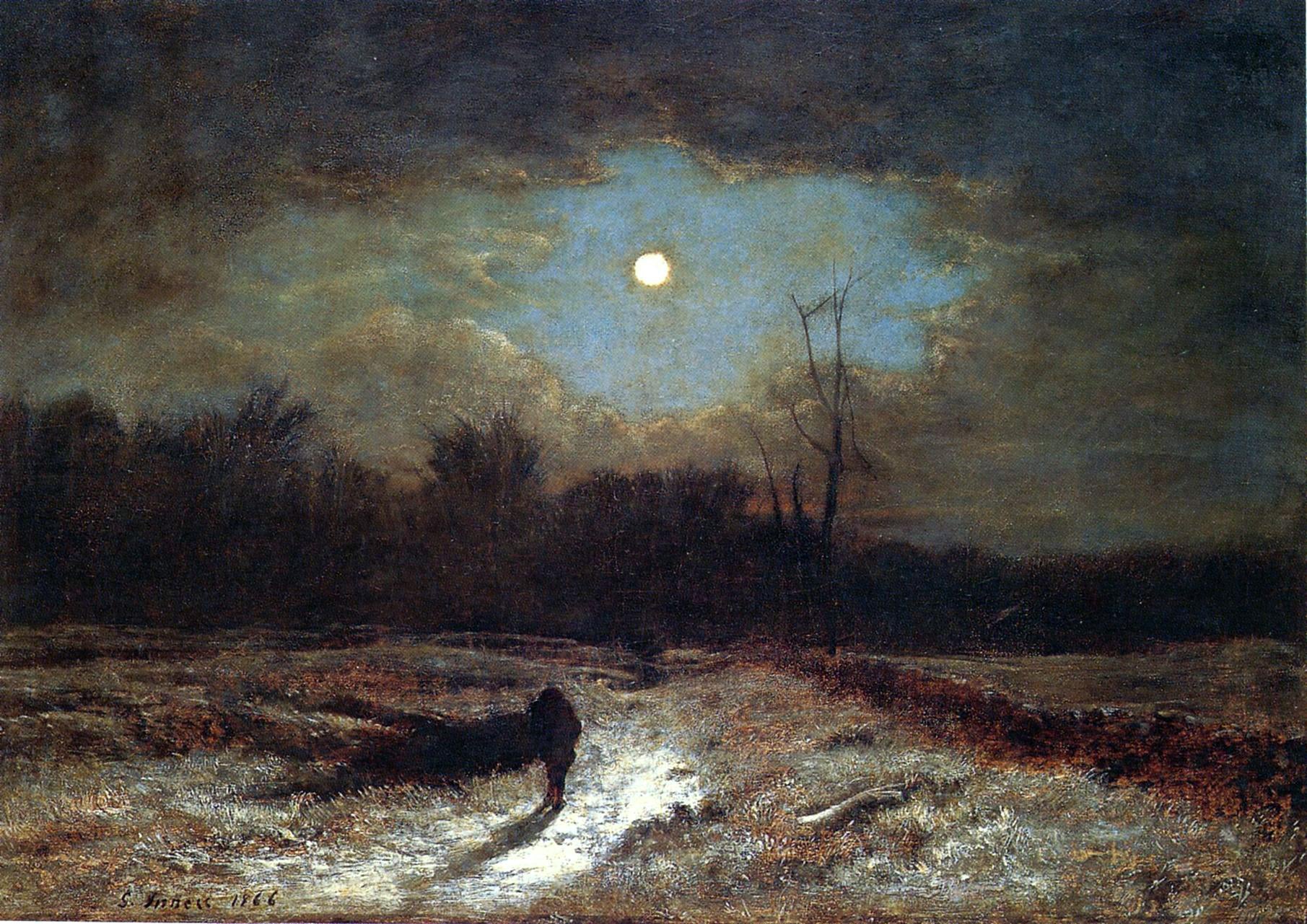  George Inness Christmas Eve (also known as Winter Moonlight) - Canvas Print