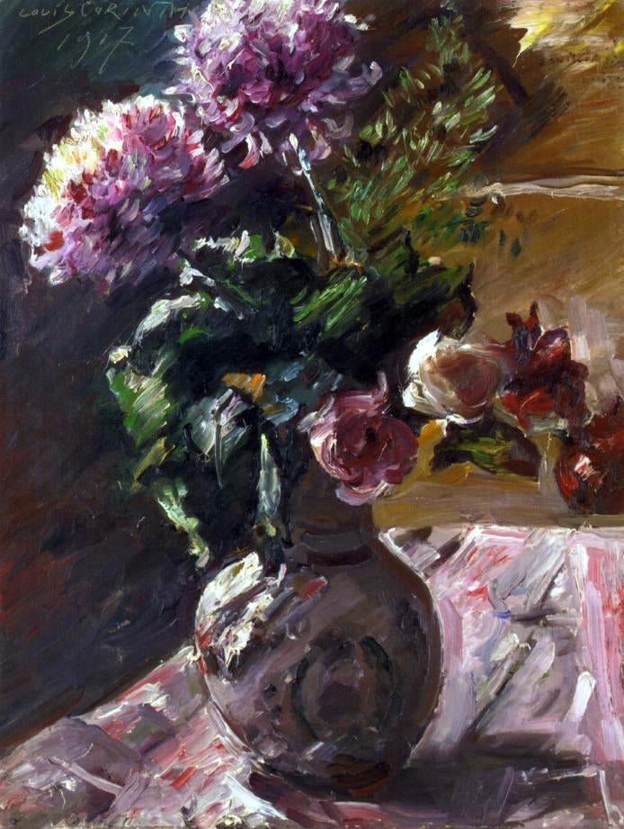  Lovis Corinth Chrysanthemums and Roses in a Jug - Canvas Print