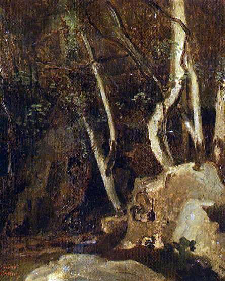  Jean-Baptiste-Camille Corot Civita Castellana, Rocks with Trees - Canvas Print