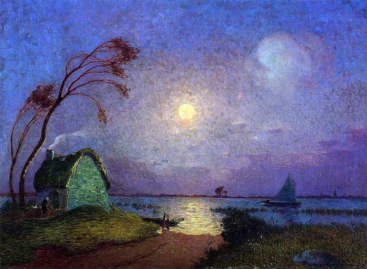  Ferdinand Du Puigaudeau Cottage in the Moonlight in Briere - Canvas Print