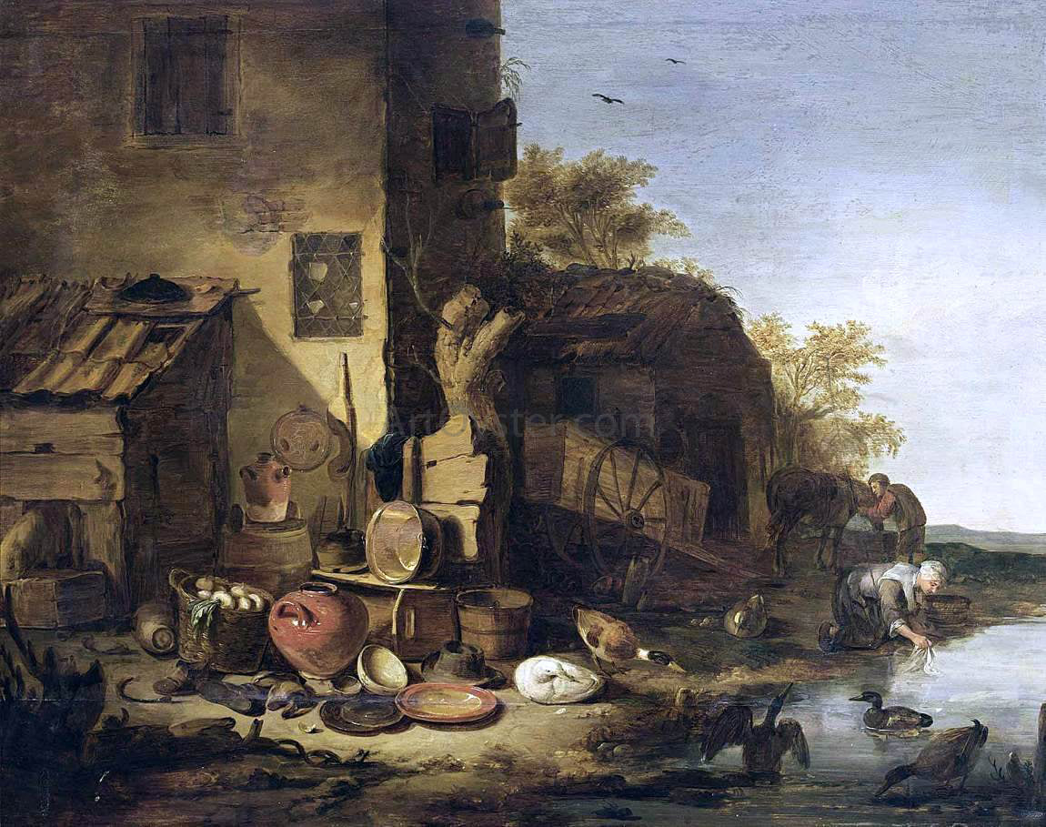 Egbert Van der Poel Cottage with a Still-Life of Kitchen Utensils Canvas Print –
