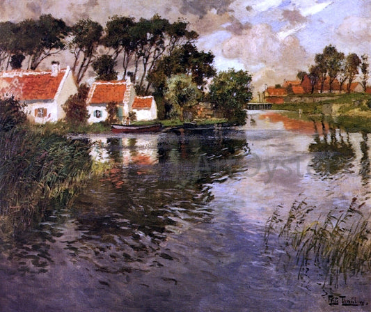  Fritz Thaulow Cottages by a River - Canvas Print