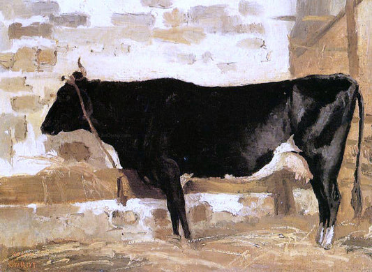  Jean-Baptiste-Camille Corot Cow in a Stable (also known as The Black Cow) - Canvas Print