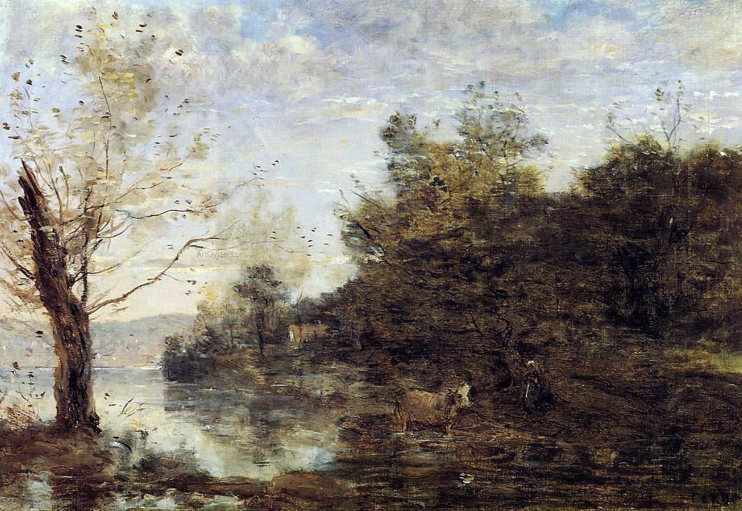  Jean-Baptiste-Camille Corot Cowherd by the Water - Canvas Print