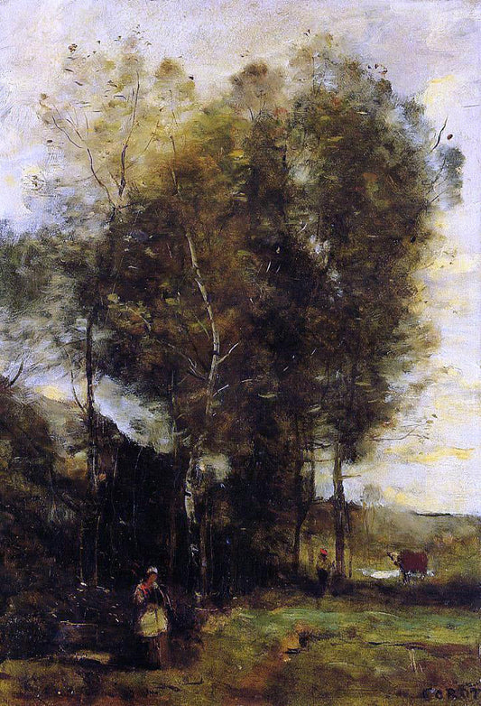  Jean-Baptiste-Camille Corot Cowherd in a Dell, Souvenir of Brittany - Canvas Print