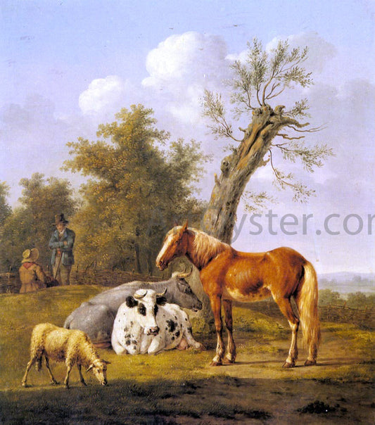  Anthony Oberman Cows, a Horse and a Sheep Resting by a Blasted Oak - Canvas Print