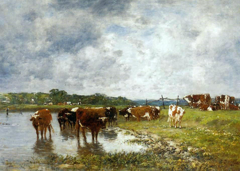  Eugene-Louis Boudin Cows in a Meadow on the Banks of the Toques - Canvas Print