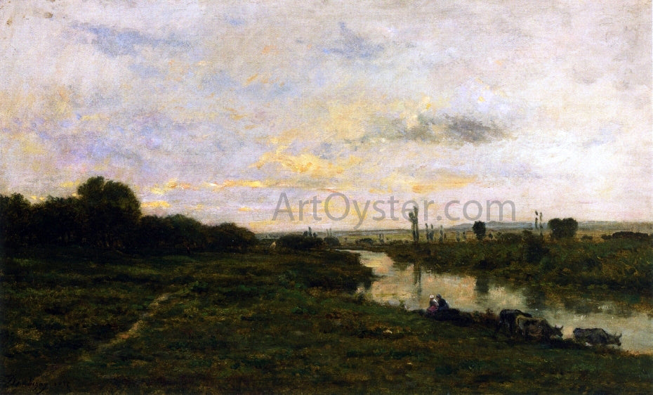  Charles Francois Daubigny Cows on the Banks of the Seine, at Conflans - Canvas Print
