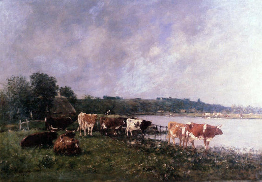  Eugene-Louis Boudin Cows on the Banks of the Touques - Canvas Print