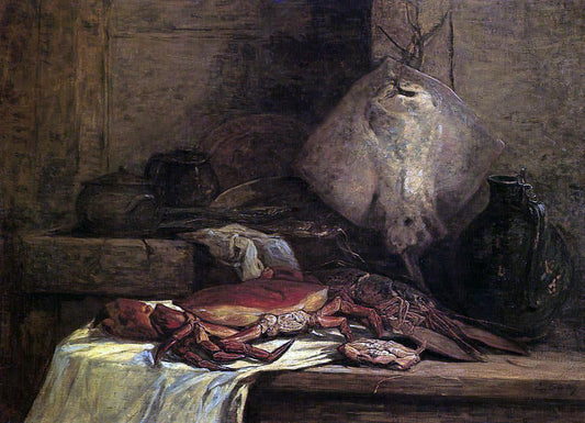  Eugene-Louis Boudin Crab, Lobster and Fish (also known as Still Life with Skate) - Canvas Print