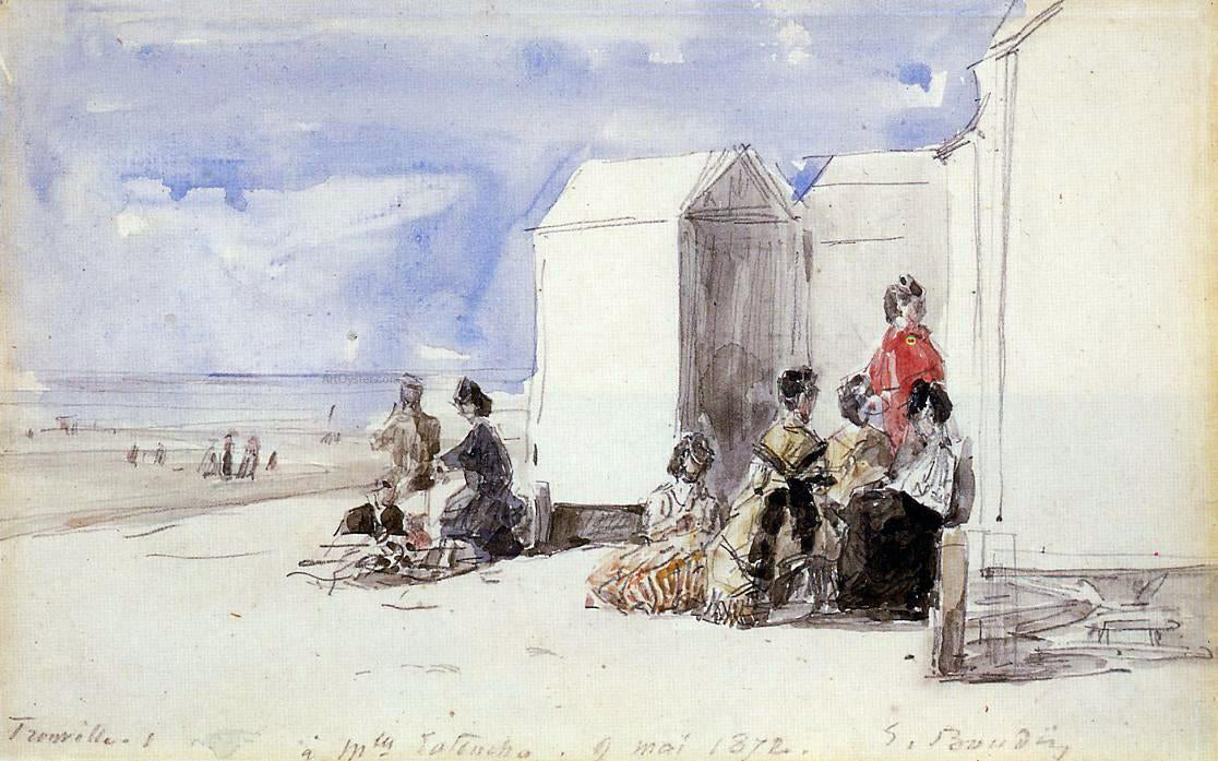  Eugene-Louis Boudin Crinolines on the Beach - Canvas Print