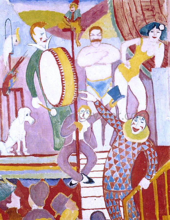  August Macke Circus Picture II: Pair of Athletes, Clown and Monkey - Canvas Print