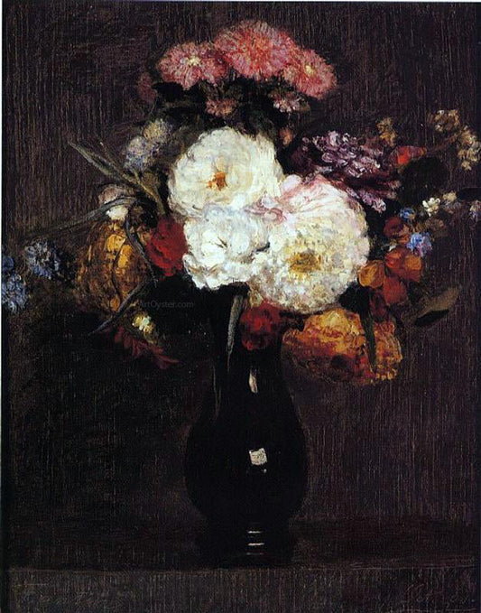  Henri Fantin-Latour Dahlias, Queens Daisies, Roses and Corn Flowers - Canvas Print