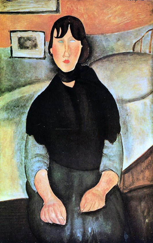  Amedeo Modigliani Dark Young Woman Seated by a Bed - Canvas Print