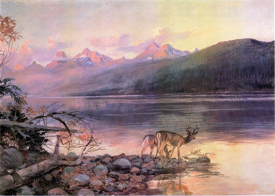  Charles Marion Russell Deer at Lake McDonald - Canvas Print