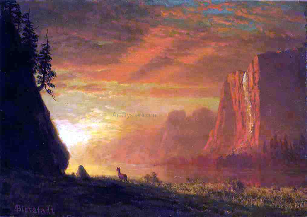  Albert Bierstadt Deer at Sunset - Canvas Print