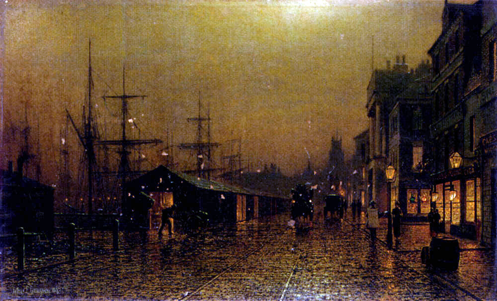  Arthur E Grimshaw Dockside scene - Canvas Print