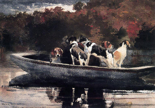  Winslow Homer Dogs in a Boat (also known as Waiting for the Start) - Canvas Print
