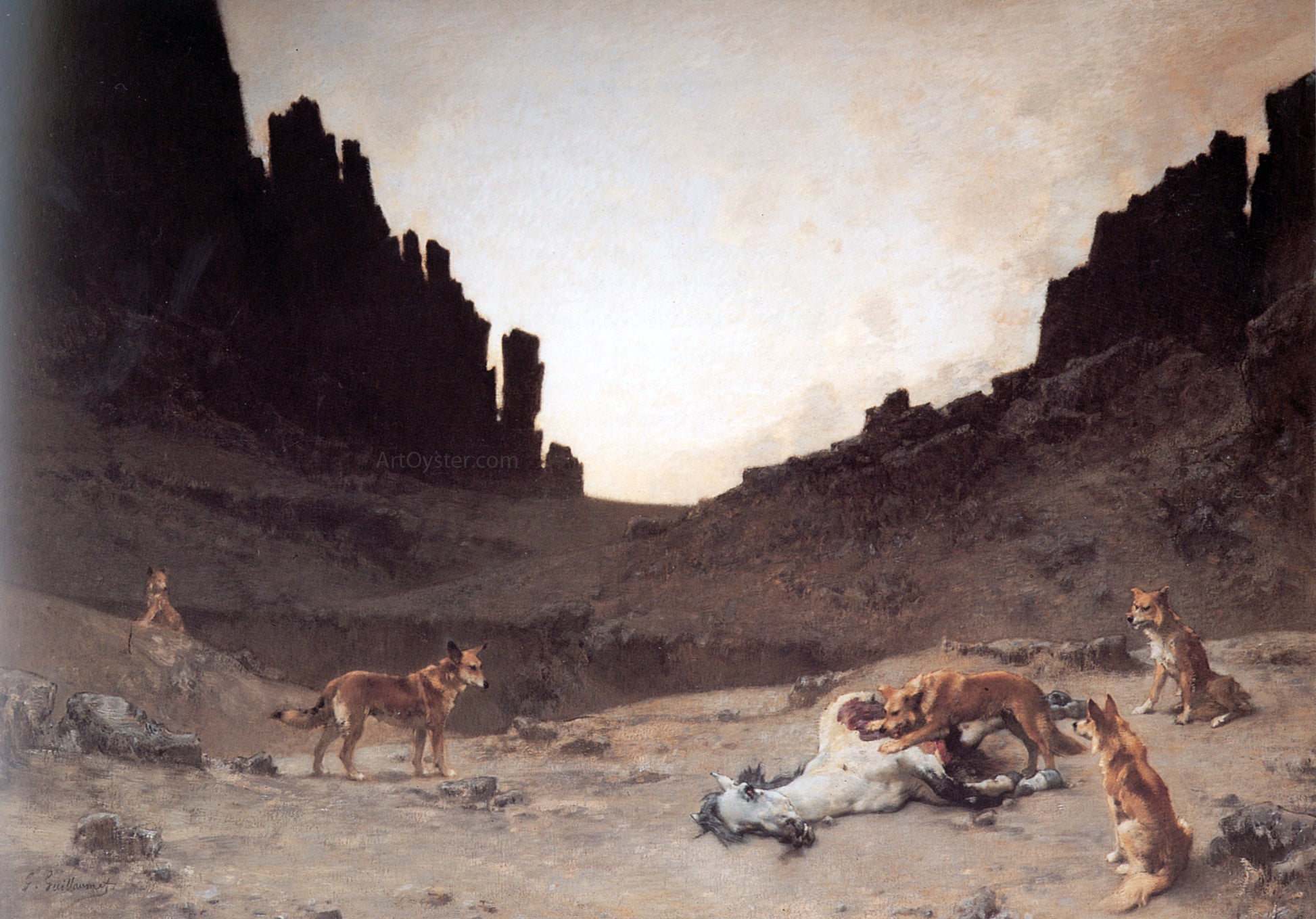  Gustave Achille Guillaumet Dogs of the Douar Devouring a Dead Horse in the Gorges of El Kantar - Canvas Print