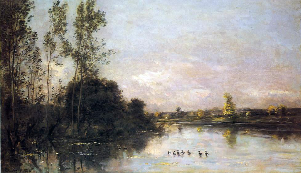  Charles Francois Daubigny Ducklings in a River Landscape - Canvas Print