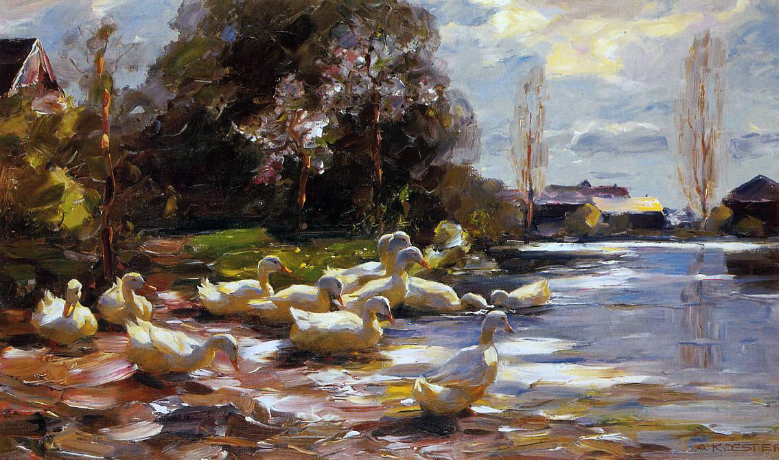  Alexander Koester Ducks on a Riverbank on a Sunny Afternoon - Canvas Print