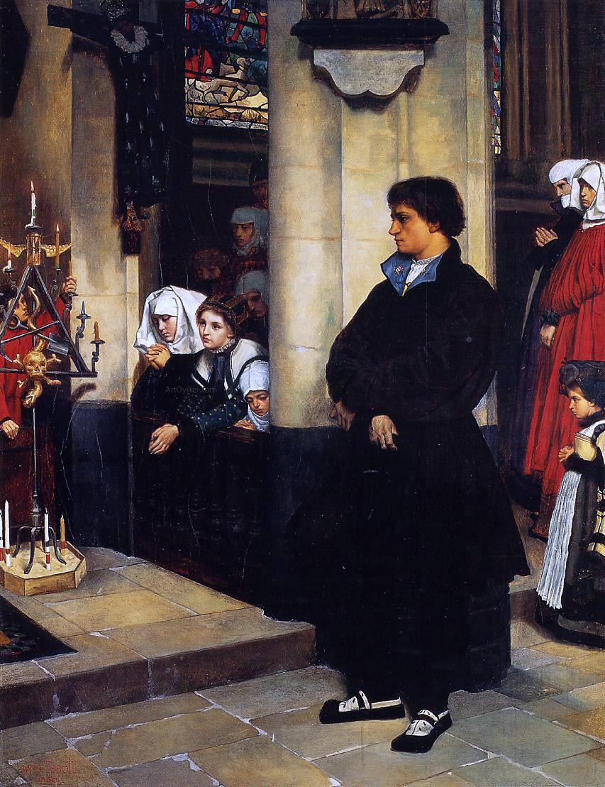  James Tissot During the Service (also known as Martin Luther's Doubts) - Canvas Print