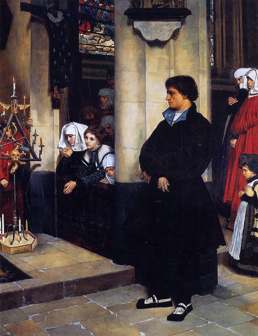  James Tissot During the Service (also known as Martin Luther's Doubts) - Canvas Print