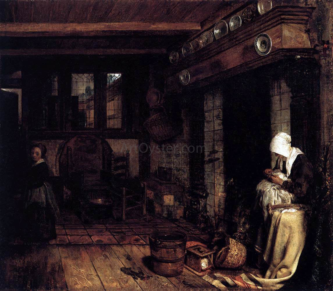  Esaias Boursse Dutch Interior with Woman Sewing - Canvas Print