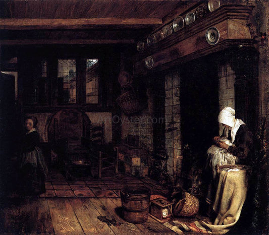  Esaias Boursse Dutch Interior with Woman Sewing - Canvas Print