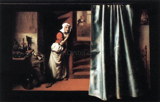  Nicolaes Maes Eavesdropper with a Scolding Woman - Canvas Print