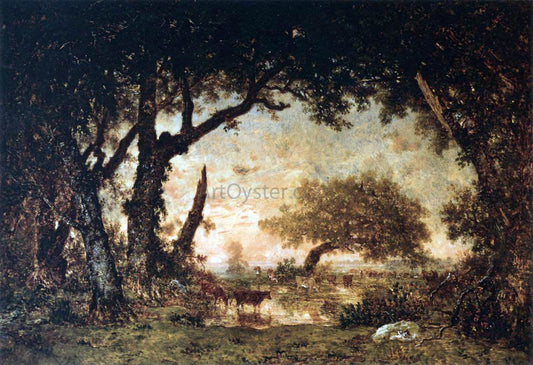  Theodore Rousseau Edge of the Forest at Fontainebleau, Setting Sun - Canvas Print