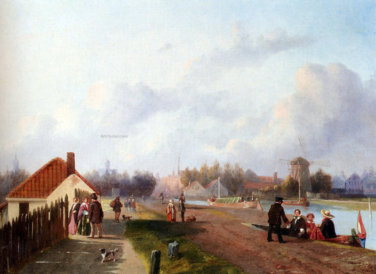  Joseph Bles Elegant Company Leaving A Ferry On The Trekvliet, Voorburg - Canvas Print