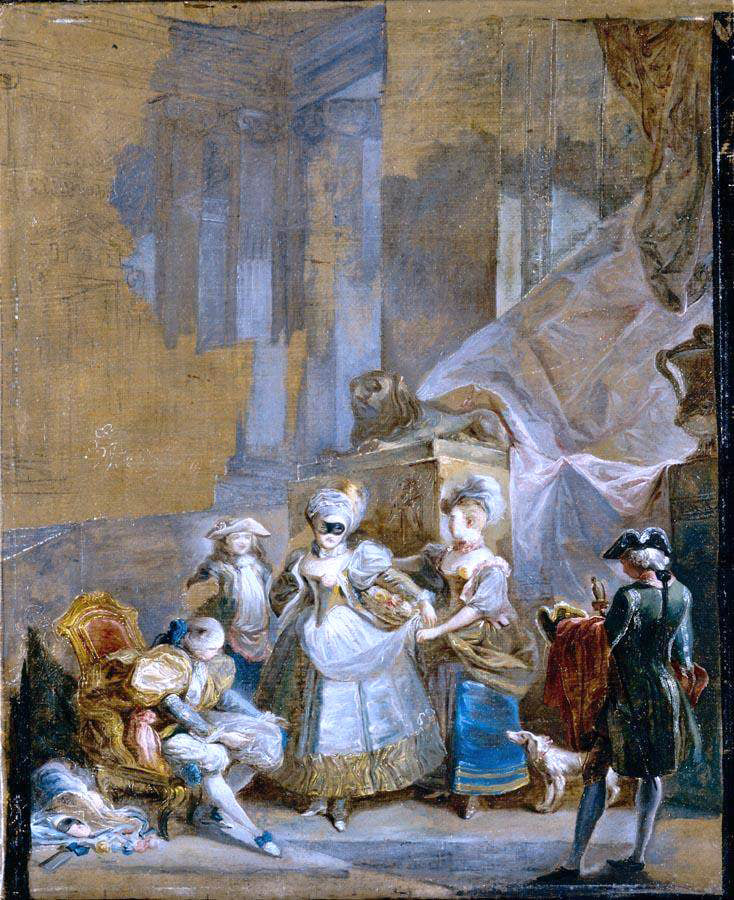  Luis Paret Y Alcazar Elegant Company Preparing for a Masked Ball - Canvas Print
