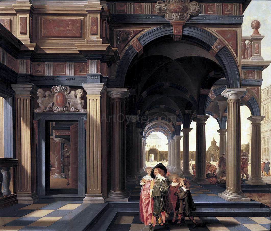  Dirck Van Delen Elegant Figures in a Loggia - Canvas Print