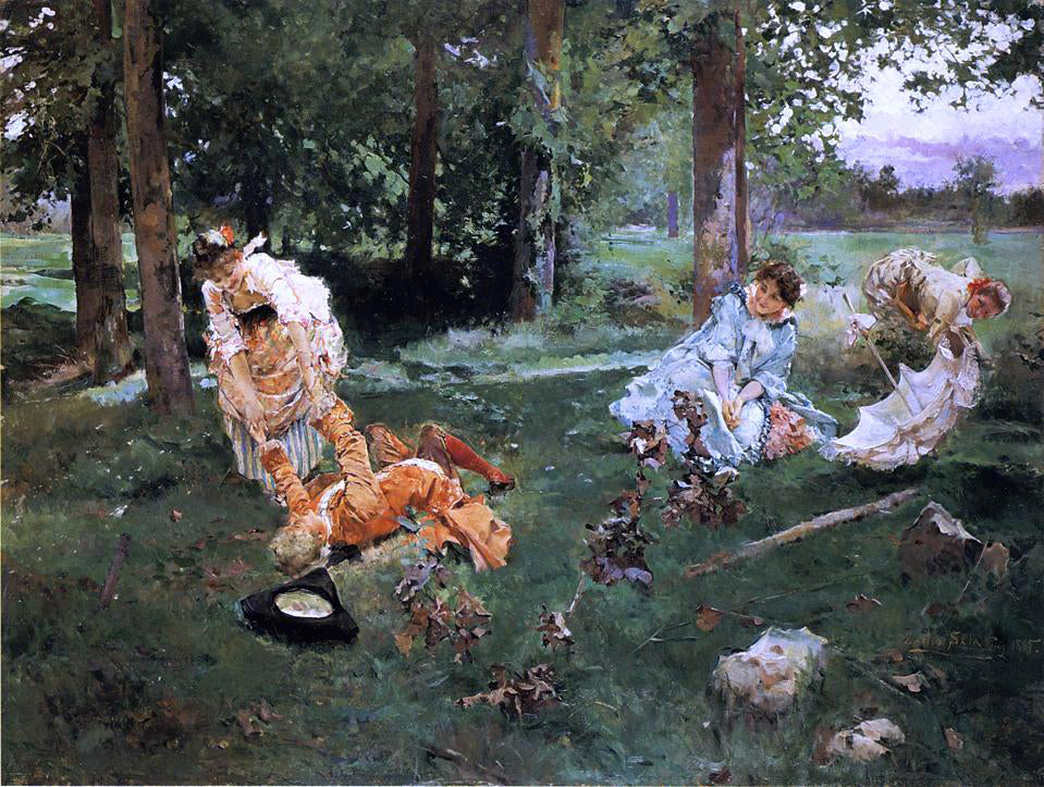  Emilio Sala y Frances Elegant Figures in a Summer Garden - Canvas Print