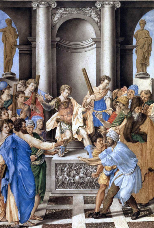  Giulio Clovio Elymas Struck Blind by St Paul Before the Proconsul Sergius Paulus - Canvas Print