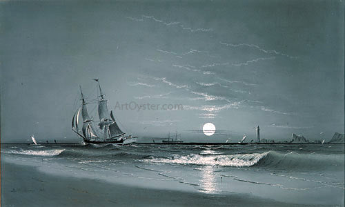  David Johnston Kennedy Entrance to Harbor - Moonlight - Canvas Print