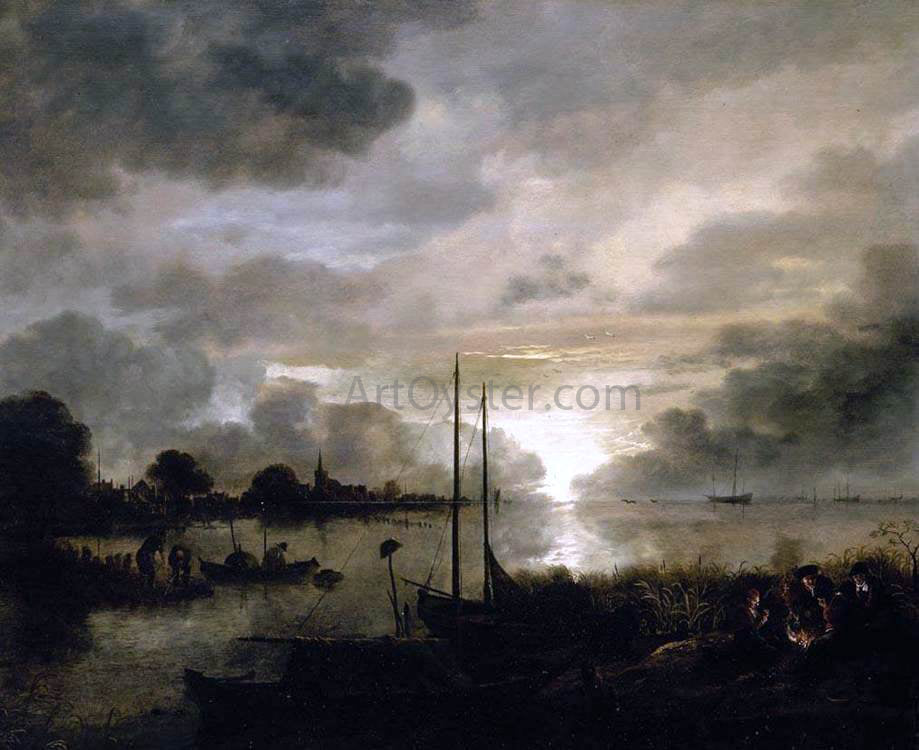  Aert Van der Neer Estuary Landscape by Moonlight - Canvas Print